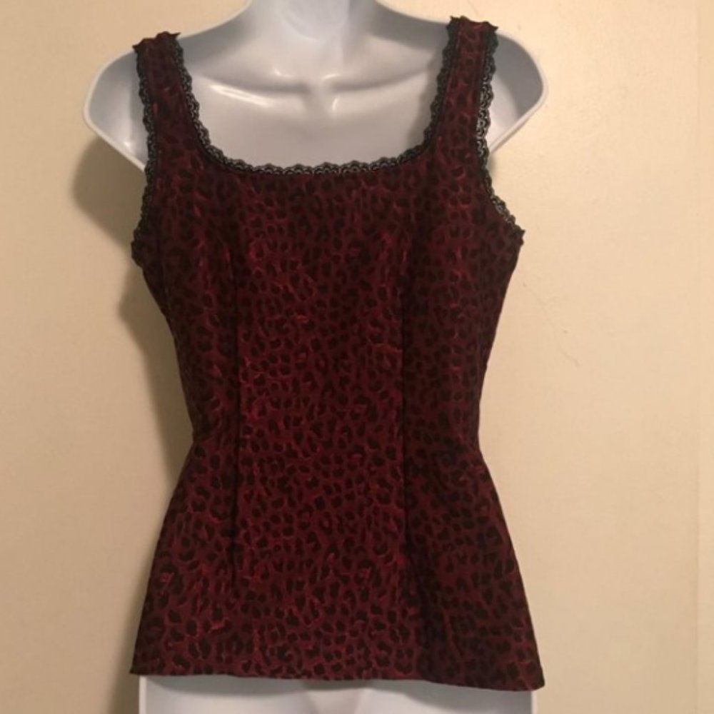 WHBM RED BLACK LEOPARD SLEEVELESS TOP SIZE SMALL